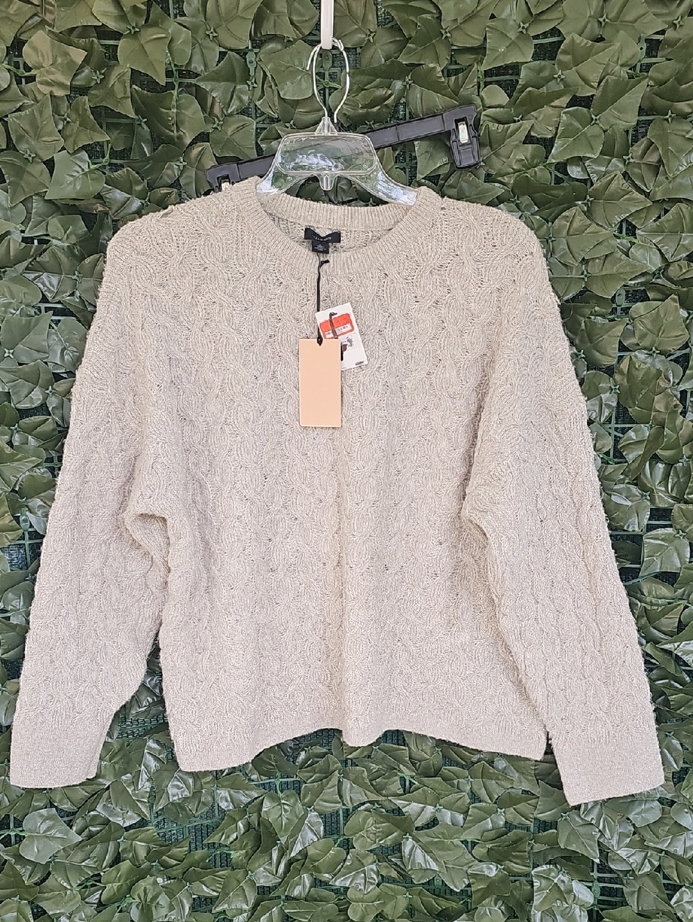 Halogen Cable Knit Crewneck Sweater - Beige Large